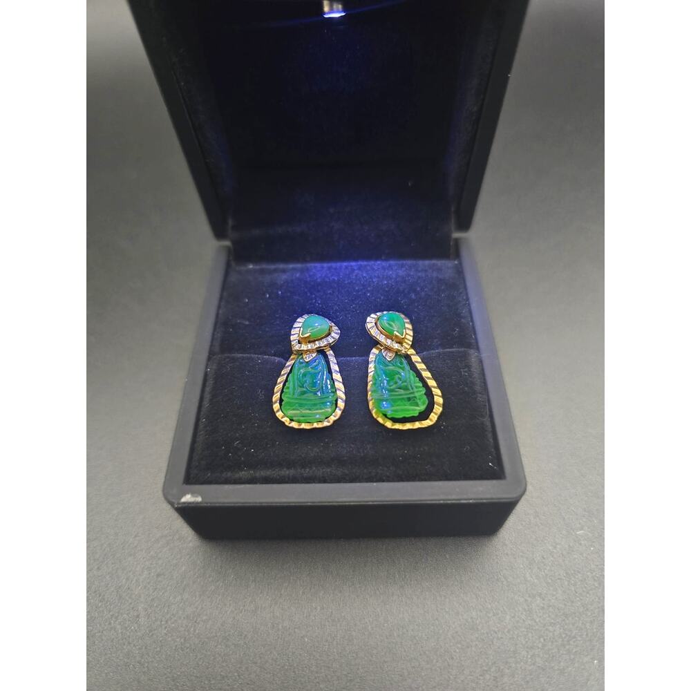 GIA Type A Jadeite Jade Carved Convertible Drop Earrings